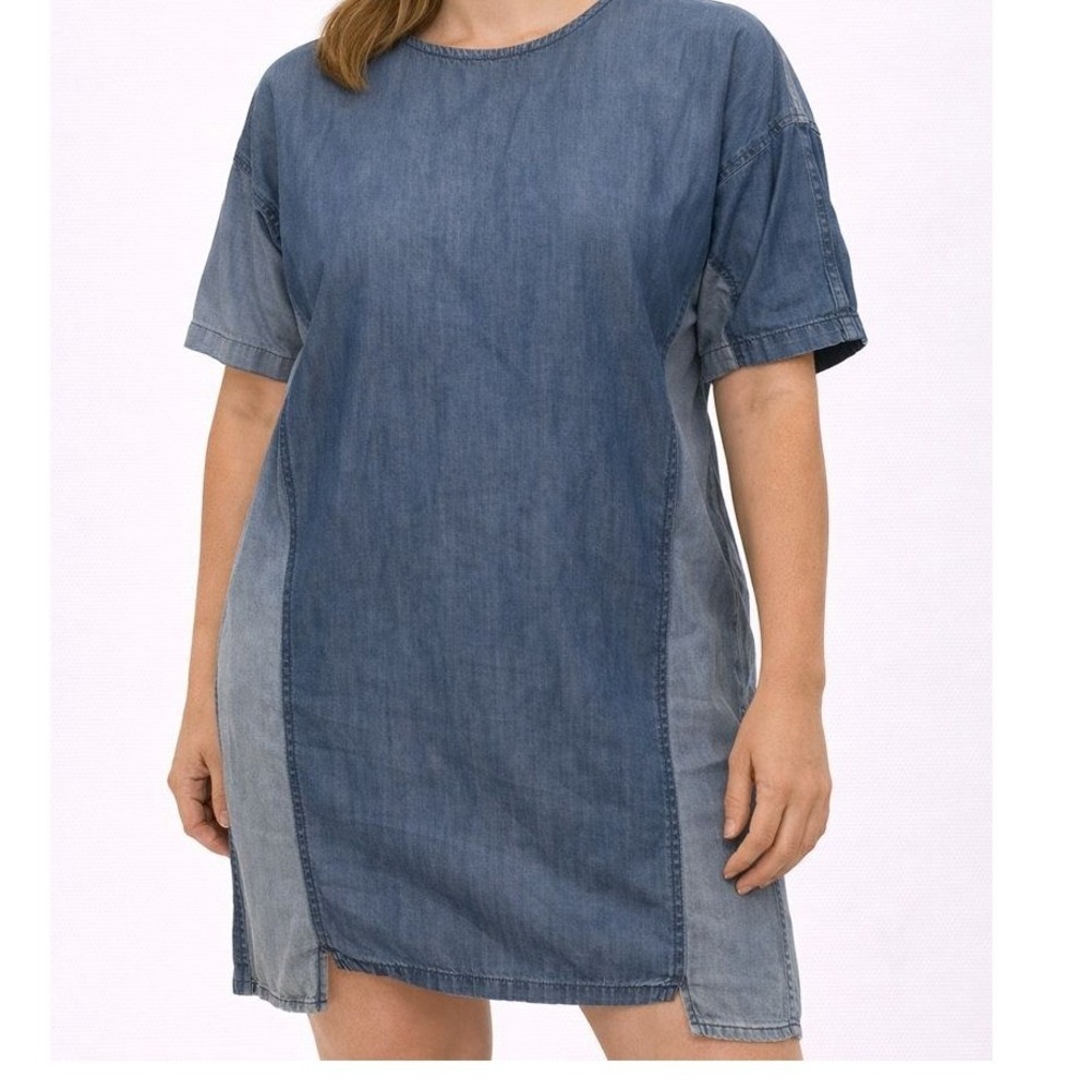 Life‎ in Progress Denim Colorblock Short Sleeve Shift Dress Women's Size S